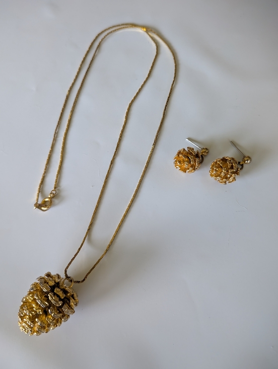 Jewelry - Gold Pinecone Pendant Necklace and Earrings Set